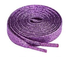 Olukssck 2 paia Lacci Piatti Glitter Metallici Premium, Stringhe Scarpe Sportive, Lacci per Sneakers Resistenti, Lunghezza 80-100 - 120-140 - 160 cm, Larghezza 10 mm, Viola Chiaro, 120cm