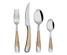Set di Posate da 4 pezzi, Set di Posate in Acciaio Inossidabile Dorato, Servizio per 1 persone, posate a specchio, forchette e cucchiai,Coltelli Cena，Nichel Free，argento (4 Pezzi)