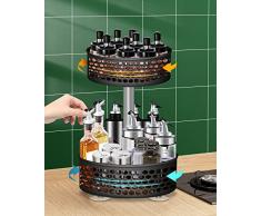 Portaspezie Girevole 360° Lazy Susan 2 Livelli Porta Spezie per Cucina in Acciaio Inox Organizer Spezie Nero Regolabile Portaspezi Rotante per Cucina Salvaspazio da Appoggio (25,5 CM)