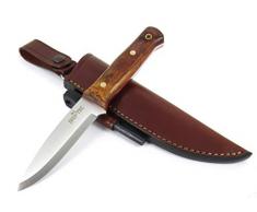 JEO-TEC Nº18 Coltello da Caccia Outdoor Sopravvivenza Campeggio Pesca Arrampicata - Lama in acciaio Sandvik 14C28N / HRC 57-59 - Fodero per Cintura in pelle + ferrocerio (firesteel)