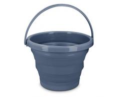 Navaris Secchio Pieghevole 5 Litri in Silicone - Secchiello Richiudibile 5l per Pulizie Bucato Campeggio Pesca - Secchio Portatile Acqua - Grigio Blu