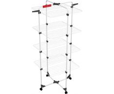 Vileda Mixer 4 Stendibiancheria a Torre, Ripiegabile, con Ruote, Metallo, Bianco, Quattro Piani