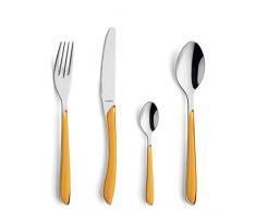 Kuppels Prisma Set di posate in acciaio inox opaco, 24 pezzi, per 6 persone, manici in plastica di alta qualità, colore giallo senape, antiruggine, lavabili in lavastoviglie