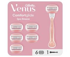 Gillette Venus Comfortglide RASOIO DONNA Spa Breeze, 1 Manico e 6 Lamette (da 3 Lame), per una Rasatura Fluida Profonda Duratura