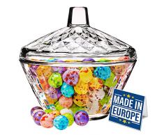 CRYSTALIA Ciotole Portaconfetti Vetro con Coperchio, 100% SENZA PIOMBO Porta Caramelle Vetro, Zuccheriera in Vetro Ciotola Bonboniere Porta Bon Bon Vetro Contenitori Confettata Barattoli Portaconfetti