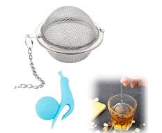 Infusore Tè,Filtro Tè,Colino Tè,Infusore Tè Piccolo,Infusore Tè Acciaio Inox,Infusore per Tè con Catena,per Tè Sfuso,Erbe Aromatiche e Spezie,con 1 Porta Bustine di Tè a Lumaca