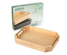 PARMEDU Vassoio da Portata in Bambù Ispessito Naturale con Manici Ergonomici ed Estetici in Metallo, Perfetto per Servire Cibo, Colazione a Letto, Tè, Caffè, Colore Naturale