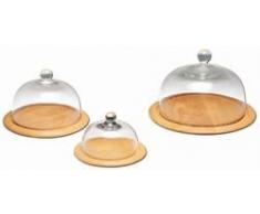 Continenta Campana per Formaggio, Formaggio Tagliere con Campana di Vetro 2Â Pezzi, Rotondo, Piatto Formaggio in Legno dell Albero della Gomma, Dimensione: Ã 33Â x 19,5Â cm