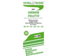 FL 11 OR G: Confezione da 8 Sacchi-filtro doppio strato con chiusura automatica compatibili con Vorwerk Folletto VK 118 - VK 119 - VK 120 - VK 121 - VK 122