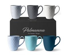 MIAMIO - 6 x 400 ml - Set di tazze da caffè - Tazza moderna in ceramica - Tazza da caffè grande - Collezione Palmanova (Blu)