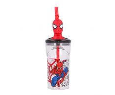 Stor Spiderman Bicchiere 3D C/Cannuccia 360ml, Multicolore, 1 unità (Confezione da 1)