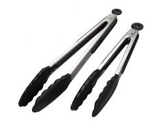 iNeibo Pinze da Cucina Set 2 Pinza Barbecue Lunga Pinze Cucina Silicone senza BPA Pinza da Cucina Acciaio Inox Pinze Barbecue Pinza Cucina Pinza per Spaghetti Insalata BBQ Carne Pasta (23; 30cm) Nero