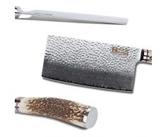 Sunlong Coltello da Cucina per Chef Cinese da 7 Damasco - Giapponese VG10 - Acciaio Inossidabile ad Alto tenore di Carbonio - Lama Piatta - Manico ergonomico Antler SL-DK10410DH