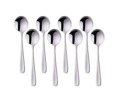 Do Buy Argento Cucchiaio Acciaio Inox 8pcs, Cucchiai da Zuppa 175mm Lunghi Tondo Cucchiai da Dessert,Cucchiaio Medio Colorati Metallo,Set Cucchiaini
