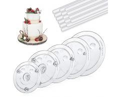 5 Pezzi Pioli per Torte a Piani Alzate per Torte Base per Torta Alzata per Torta Riutilizzabile Supporto Torta a Piani Alzata Torta Plastica con 15 Pezzi Tasselli per Torte per Fare Torte a Strati