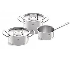 Fissler Original,Profi Collection Set di pentole in acciaio inox, 3 pezzi, con coperchio in metallo, 1 pentola, 1 rostiera, 1 tegame senza coperchio, adatte per cottura a induzione
