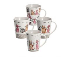 SPOTTED DOG GIFT COMPANY - Tazza con gatti e pesci - tazze grandi per caffè e tè a colazione - idee regalo per uomo, donna e amanti degli animali - in porcellana - set di 4 tazze, 360 Millilitri