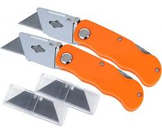 LEDLUX 2 PCS Taglierini Pieghevole Professionale,Coltello Multiuso Tascabile,10 Lame Di Ricambio 18mm Forma T SK5 Incluso