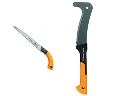 Fiskars Seghetto per legno fresco, Lama fissa, Fodero in plastica incluso, Taglio tirante, 33 cm & Roncola 50,5 cm, Rivestimento antiaderente, Lama in acciaio temprato/Manico in plastica