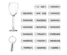 20 pezzi Segnabicchieri Charms per Bicchiere di Vino, Parola dispirazione Calice Marcatori di Bevande Tag con Fibbia per Cocktail Champagne Festa Di Degustazione Favori Forniture Decorative Regali