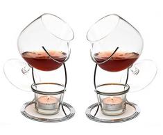CKB LTD® Set di 2 bicchieri scaldamani Brandy & Cognac Snifter Set regalo con candela Tealight e supporto cromato – Premium Bere doppio set
