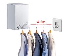 LIVEHITOP Stendibiancheria Retrattile, Acciaio Inossidabile Corda da bucato riavvolgibile, 4.2m Estensibile Stendibiancheria per Interni ed Esterni, Montaggio a Esterni Punch ed Montaggio a Parete