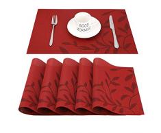 CHAOCHI Tovagliette Americana Plastica Lavabili,Facile Pulizia PVC Tovagliette Colazione,Antiscivolo,Antimacchia,Resistenti al Calore,per Cucina Hotels Ristorante Set di 6(45CMx30CM,Rosso)