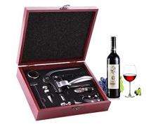 Ducomi Sommelier - Cofanetto Accessori Vino in Elegante Scatola in Legno - 10 Pezzi: Include Anche Apribottiglie, Cavatappi a Coniglio, Tagliacapsule, Versatore, Termometro - Regalo Originale (Wood)