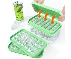 Stampo Ghiaccio con Coperchio e Contenitore, Vassoio per Cubetti di Ghiaccio Senza BPA a Doppio Strato con Pala, Silicone Facile Rilasciare 56 Pezzi Cubetti di Ghiaccio per Bevande (Verde)