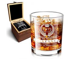 1972 - Bicchiere da whisky per 51° compleanno da uomo, in scatola di legno pregiata, 1972, per anniversario inciso, 12 ml, per 51 anni, papà, marito, amico, decorazioni per 51° compleanno per uomo