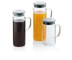 kela 11395 - Brocca in vetro per succhi, con coperchio in acciaio INOX, 1 l, diametro 9,5 cm, altezza 17 cm