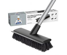 MR.SIGA lavapavimenti con Manico Lungo, Spazzola 2 in 1 con tergipavimento ad Acqua per la Pulizia di Piastrelle, terrazze, bagni, Piscine e terrazze, lavapiastrelle con setole rigide