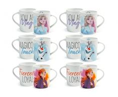 Home Disney Frozen Set 6 Tazze Mug in Porcellana, 330cc, Tazze Bimba, Colazione, Principesse, Anna, Elsa, Multicolore
