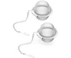 JEJA Infusore a Sfera da Tè 2 Pezzi, Infusore per Tè a Forma di Palla Acciaio Inossidabile con Catena, 5cm Filtro The Infusione, per Foglie di Tè Sfuse Fini, Spezie, Condimenti, Teiere