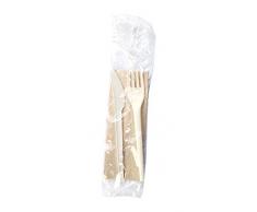 50 Set BIO Compostabile Forchetta Coltello Tovagliolo Sigillato Imbustate CPLA Posate Bianco