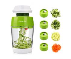MENNYO Taglia Spaghetti, 4 in 1 Spiralizzatore Affetta Verdure a Spirale con Contenitore, Mandolina Affettatrice per Zucchine,Carote, Cetrioli