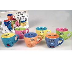 Idea cucina: Confezione 6 tazze da caffè umoristiche colorate decoro con smorfia e messaggio