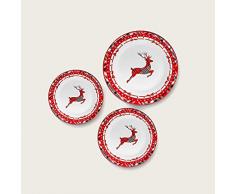 Maison Tortorà - Set 18 Piatti Natalizi in Porcellana, Decoro Renna