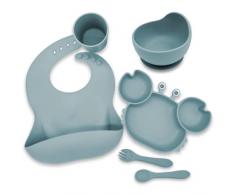 Baby Carey - Set Pappa Svezzamento Bambini - Piattino Pappa Svezzamento + Tazza ventosa bambini + Cucchiaio e bavaglino in silicone - Set Svezzamento prima pappa - No BPA -