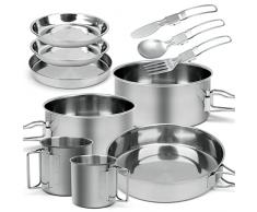 ZOOQUE Pentola da campeggio Set di pentole da campeggio in acciaio inossidabile 304 Set di pentole da campeggio portatile da 11 pezzi Pieghevole e impilabile Set