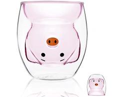 Carino Buffo Tazza da caffè di maiale Maiale carino Tazza da tè e caffè Tazze di latte Bicchiere in vetro a doppia parete Tazze Coppa della novità Regali di maiale per gli amanti dei maiali Donne