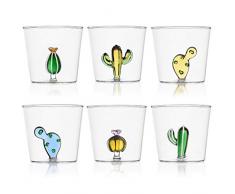 Ichendorf Vetro Set 6 Bicchieri da Acqua Decorati Cactus Desert Plants, 300ml