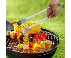 Set di utensili per barbecue, di qualità, con pinze, forchetta, spatola, saliera e pepiera, cavatappi, apribottiglie