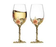 Bicchieri da vino rosso, 350 ml, set di 2 bicchieri da vino rosso, senza piombo, durevoli e con base intagliata, personalizzabili