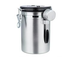 ZWOOS Contenitore per caffè ermetico - Barattolo per caffè in grani con valvola CO2 - con misurino - 1.8L (Nero) (Argento)
