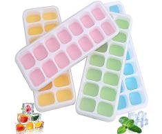 BELSVOR Set di 4 Stampo Ghiaccio Silicone, 4 pezzi Ghiaccio Stampo Silicone con coperchio, 4 Ghiaccio Stampo facile da sformare (14 cubetti di ghiaccio per stampo, TOTALE 56), 4 Stampo Ghiaccio