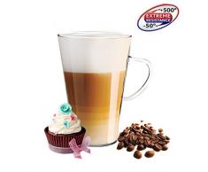 6 bicchieri da latte macchiato, con manico, 400 ml e 6 cucchiai in acciaio inox