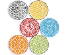 Piatti Servizio per 6 Persone - Set Piatti Colorati Porcellana - Piatti Dessert | Frutta | Insalata | Pane| - 20 cm
