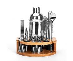 Set Cocktail, Kit Cocktail Professionale in Acciaio Inossidabile da 12 Pezzi, Shaker da 750 ml, Kit Barman con Supporto in Legno per La Casa o il Bar, Libro da Cocktail