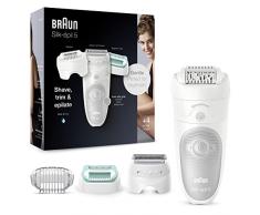 Braun Silk-épil 5 Depilatore Donna, Epilatore Elettrico Rasoio Donna trimmer e massaggio per corpo, borsa, 5-625, bianco/grigio